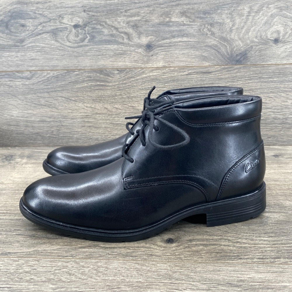 Clarks Steadwell Mid Chukka Boots Mens 7 Black Leather Lace Up Comfort Shoes